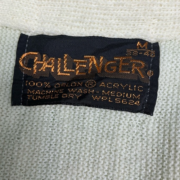 Vintage 70s/80s Challenger ivory knit button front cardigan sweater USA men’s M - Picture 4 of 5